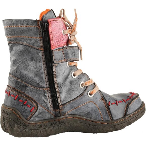 Women's Lace-up Leather Casual Ankle Non-slip Boot With Handstitching Upper Boot - Picture 2 of 5